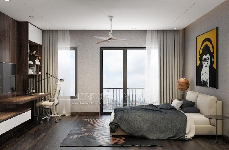 Sắp xếp nội thất phòng ngủ dành cho con theo phong cách tối giản nhưng khá sinh động đẹp mắt. thiết kế nội thất chung cư