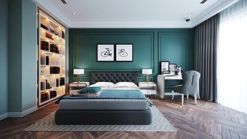 Bộ 2 tranh trang trang tường hình xe đẹp đẹp tạo điểm nhấn sinh động cho phòng ngủ sắc xanh nổi bật. thiết kế nội thất chung cư