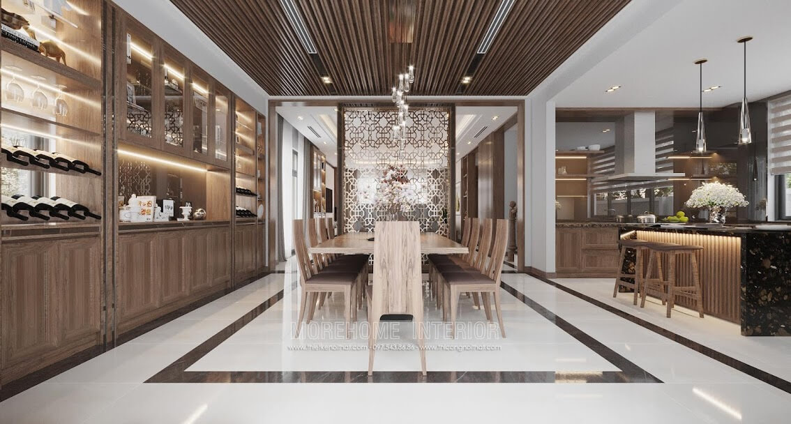Mẫu thiết kế nội thất phòng bếp cao cấp với tông màu gỗ óc chó cuốn hút mọi ánh nhìn Thiết kế phòng bếp đẹp