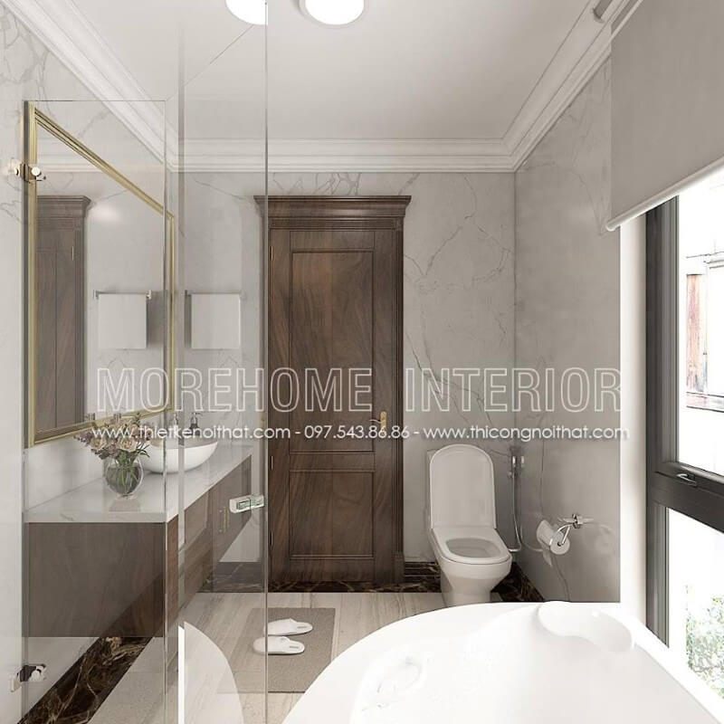 Sử dụng kính cường lực và phụ kiện phòng tắm kính mang lại cho phòng tắm biệt thự luôn khô thoáng, sạch sẽ