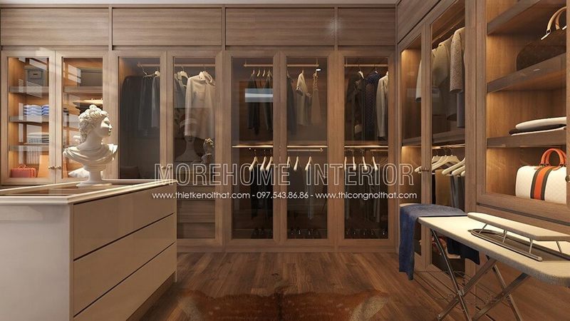 Thiết kế nội thất phòng thay đồ riêng rộng, với đầy đủ vật dụng