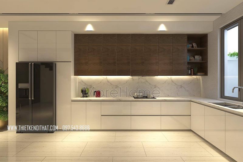 Mẫu tủ bếp chữ L gỗ công nghiệp sơn trắng đẹp hiện đại cho nhà phố, chung cư, biệt thự.