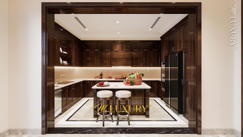 Bố trí không gian phòng bếp đảo nhà biệt thự Việt Hưng Long Biên Hà Nội