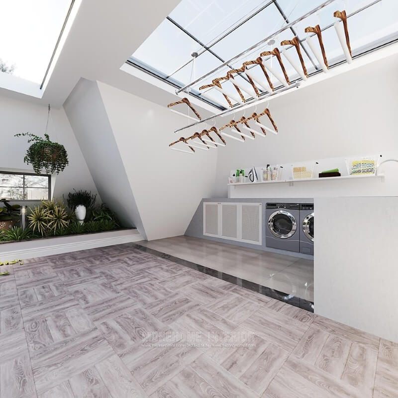 Gợi ý mẫu thiết kế khu vực giặt đồ trên tầng thượng nhà biệt thự