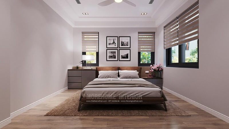 Thiết kế nội thất phòng ngủ phong cách hiên đại với gam màu trung tính nhẹ nhàng cuốn hút