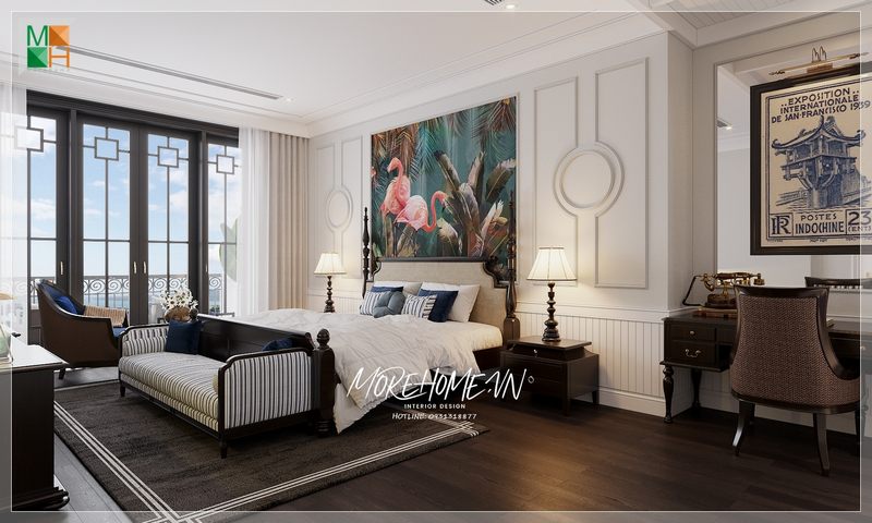 Thả hồn trong không gian phòng ngủ đẹp và ấn tượng cho không gian sống của gia đình thêm ấn tượng với phong cách Indochine.