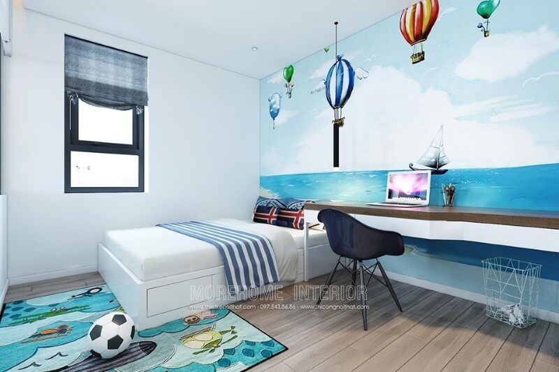 Tranh dán tường với hình thù và màu sắc mới lạ sẽ làm cho không gian phòng ngủ của bé trở nên thêm ấm áp và dễ thương.