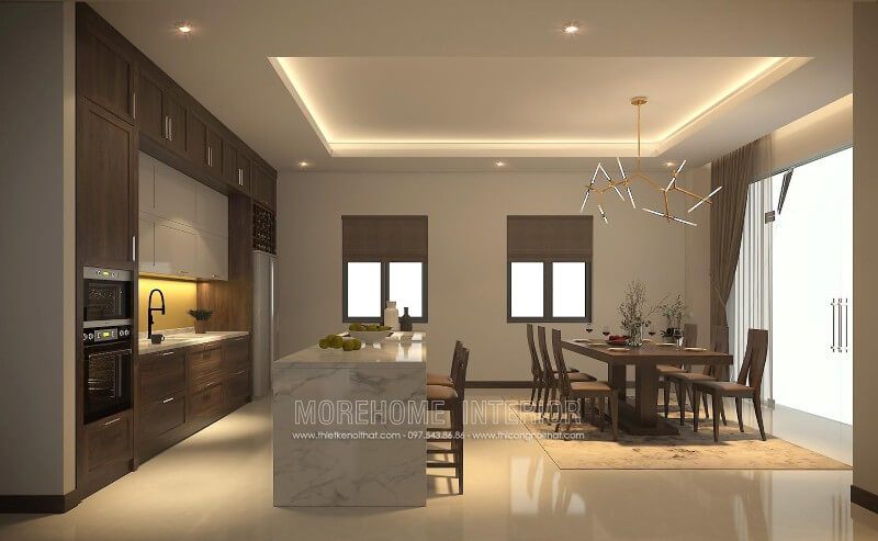 Tủ bếp gỗ đẹp kết hợp quầy bar hiện đại, độc đáo luôn là điểm nhấn mới mẻ cho mọi gia đình, nó còn là nơi bạn vừa có thể chế biến thức ăn, lại vừa có thể thưởng thức những thành phẩm của mình